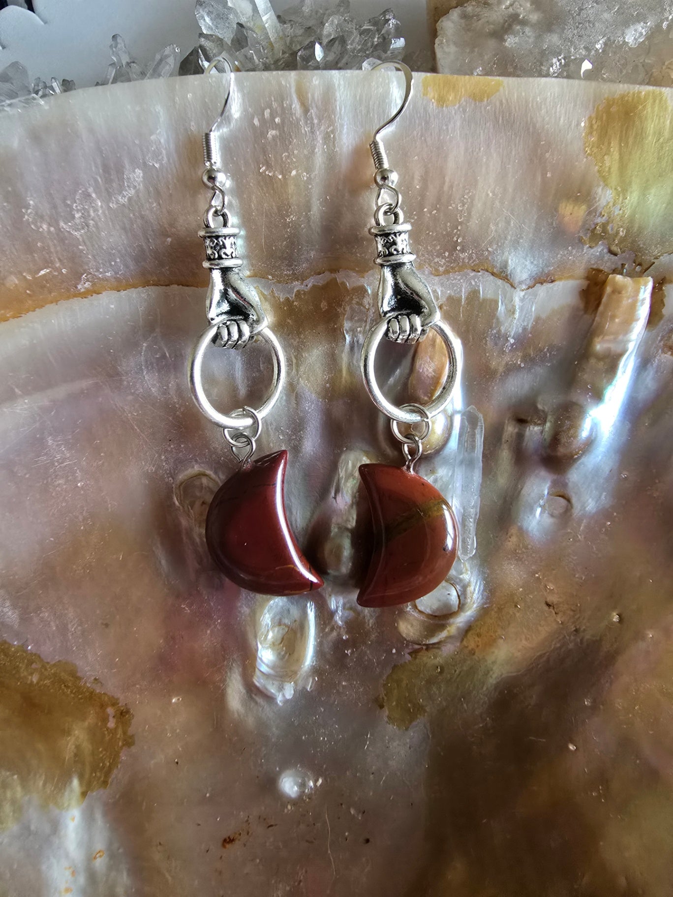 Red jasper moon earrings