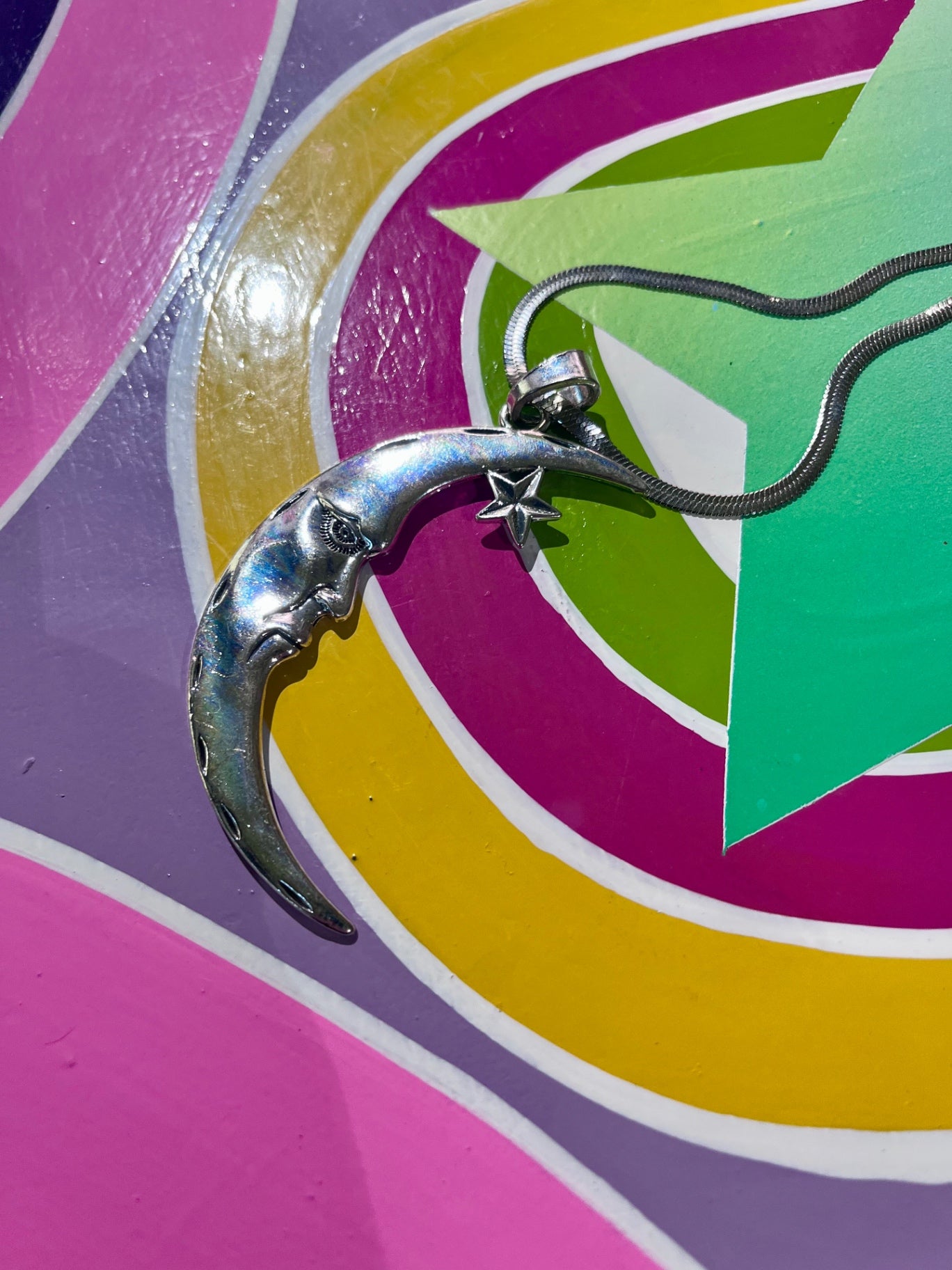 Large Silver Moon Pendant Necklace