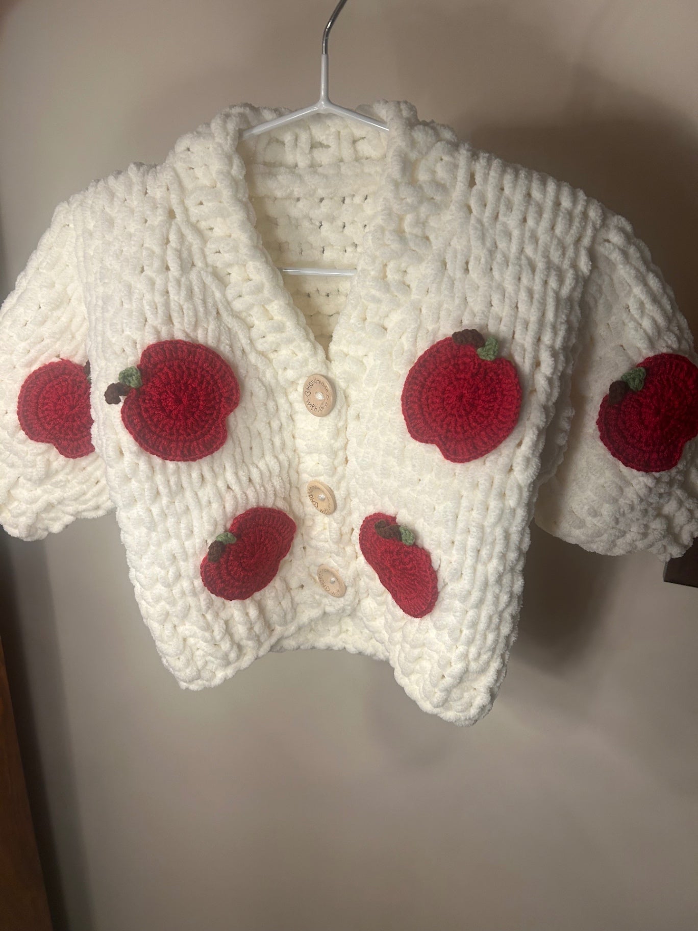 Handmade Cream Cardigan With Red Apples