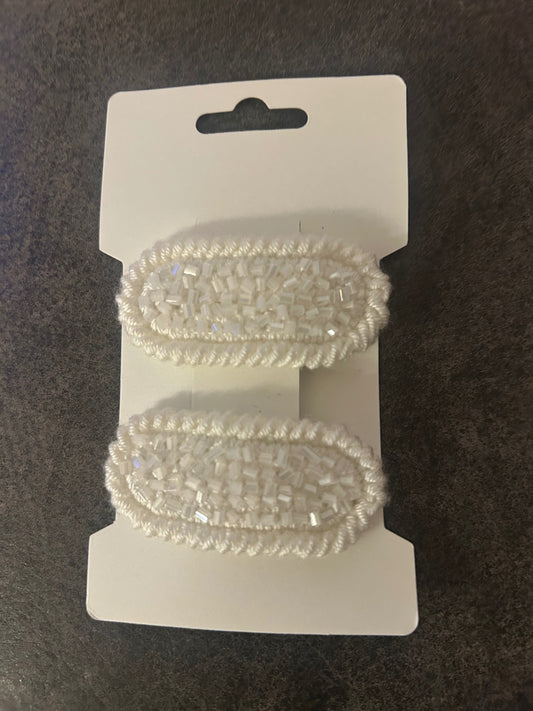 Handmade Cream Beaded Hairclips