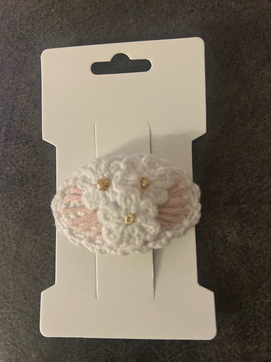 Handmade Crochet Pink And White Detailed Hairclip
