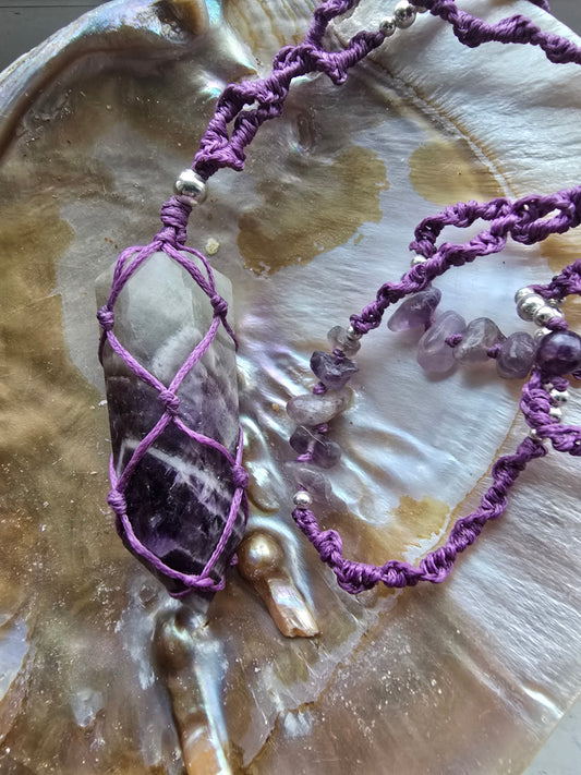 Amethyst dt macrame necklace