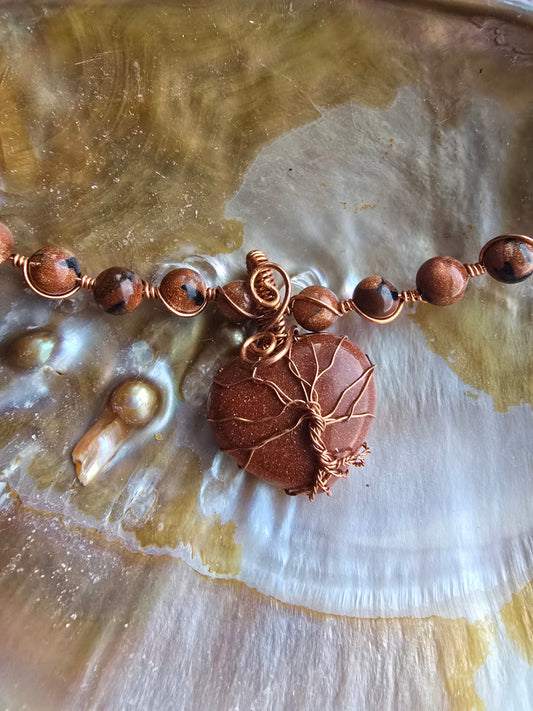 Mixed goldstone tree of life choker
