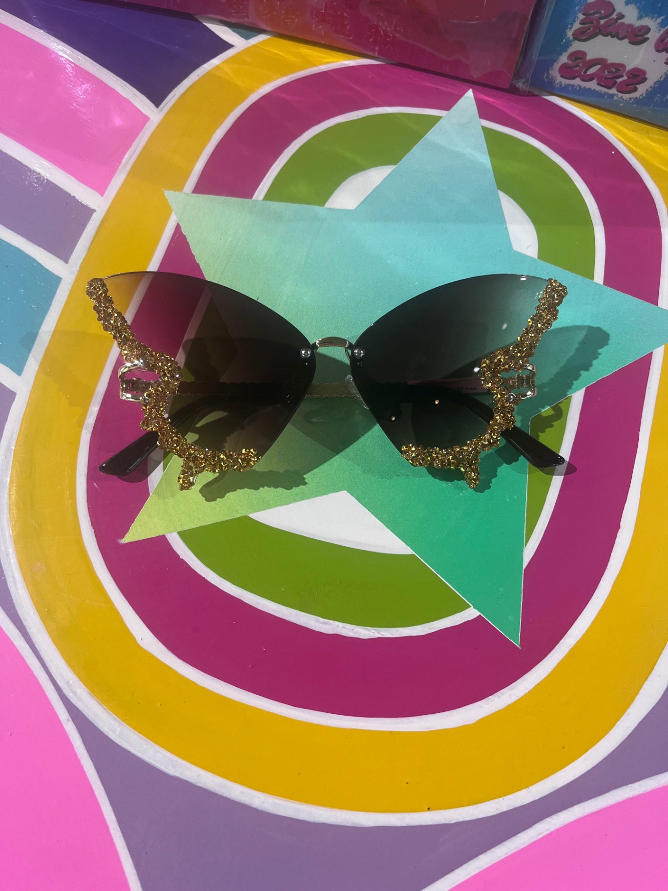 Butterfly Sunnies Gold Crystal
