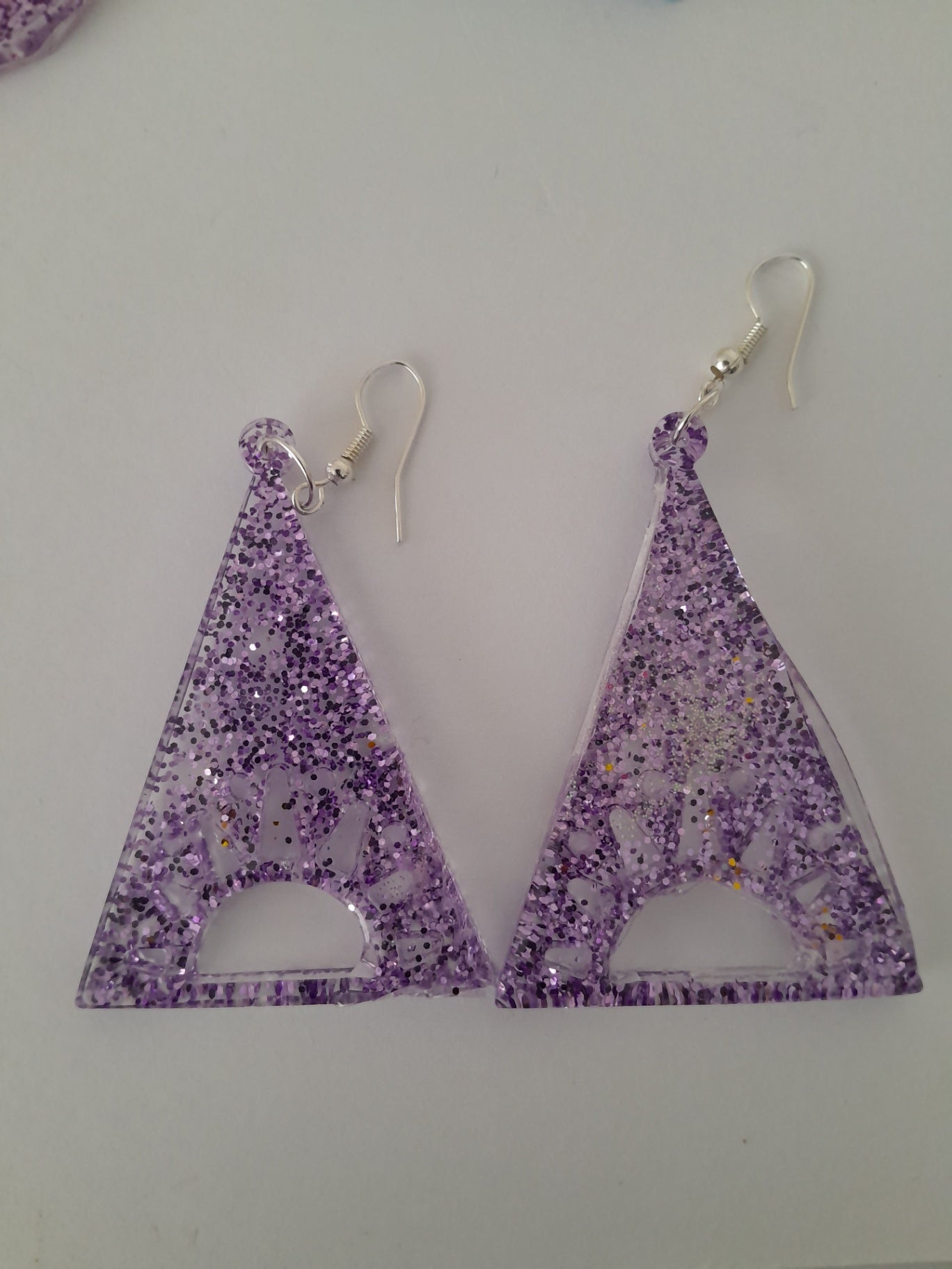 Purple/Blue Glitter Triangle Earrings