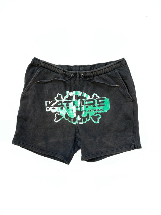 K4TURE black baggy shorts with green logo