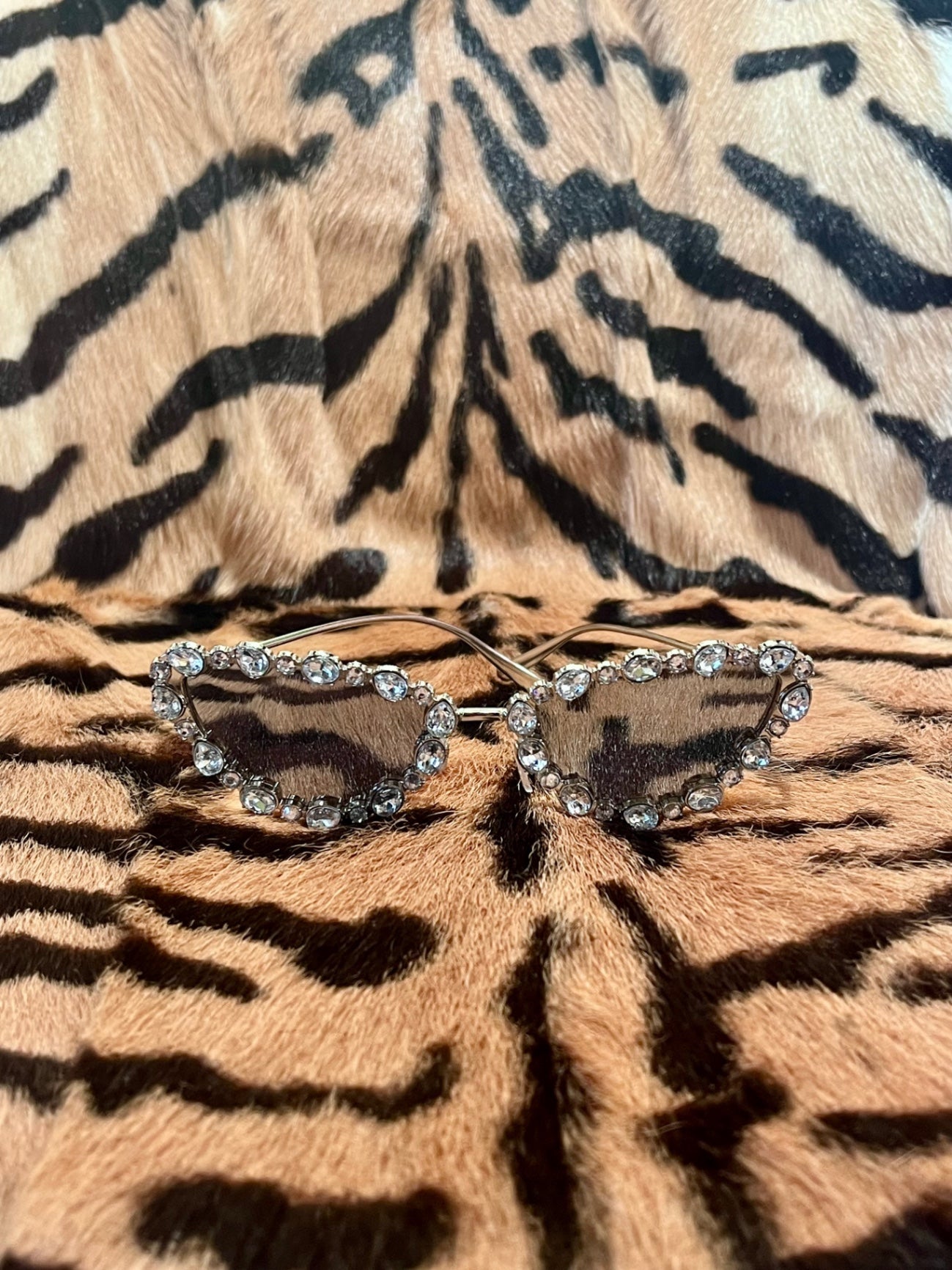 Crystal Cat Eye Sunnies Silver Black