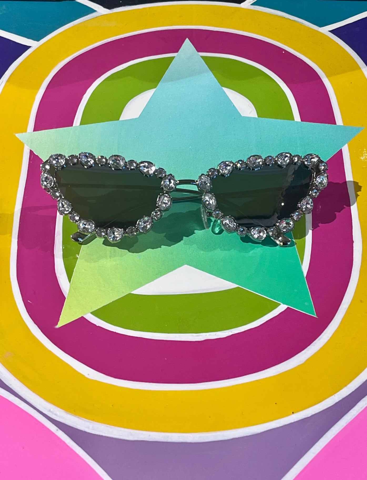 Crystal Cat Eye Sunnies Silver Black