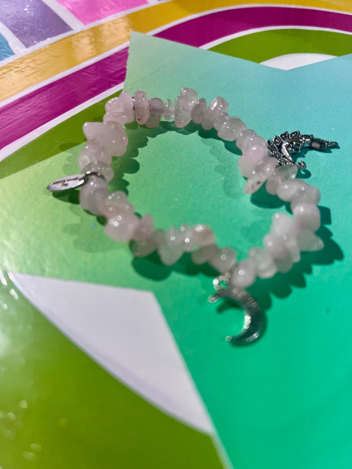 Rose Quartz Moon Charm Bracelet