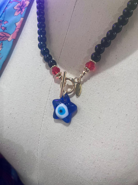 T-Bar Lucky Dye Star Bead Necklace