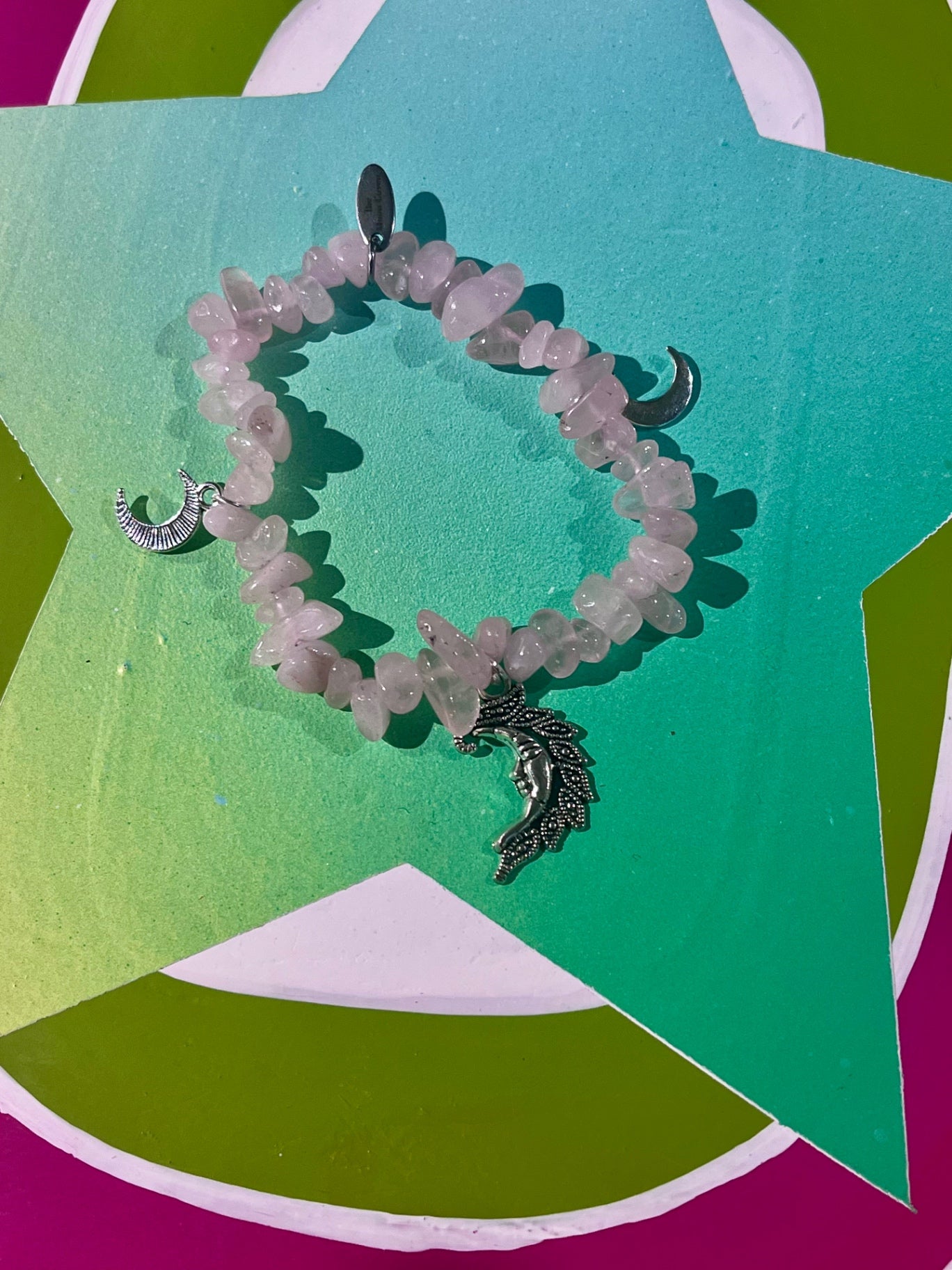 Rose Quartz Moon Charm Bracelet
