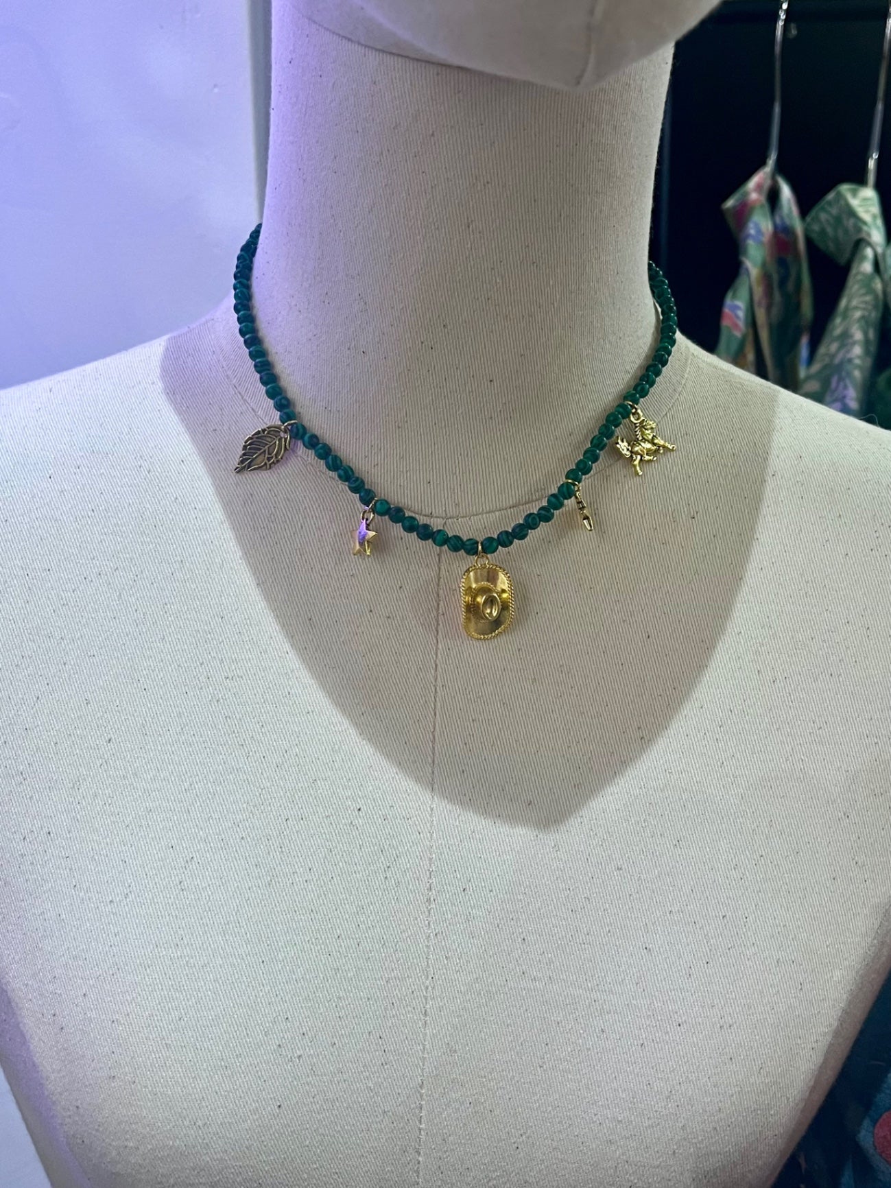 Malachite Gold Cowboy Charm Necklace