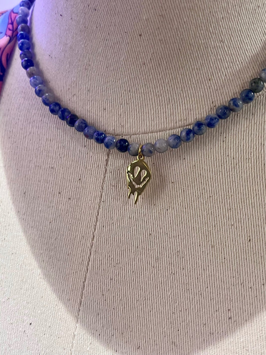 Sodalite Gold Smiley Charm Necklace