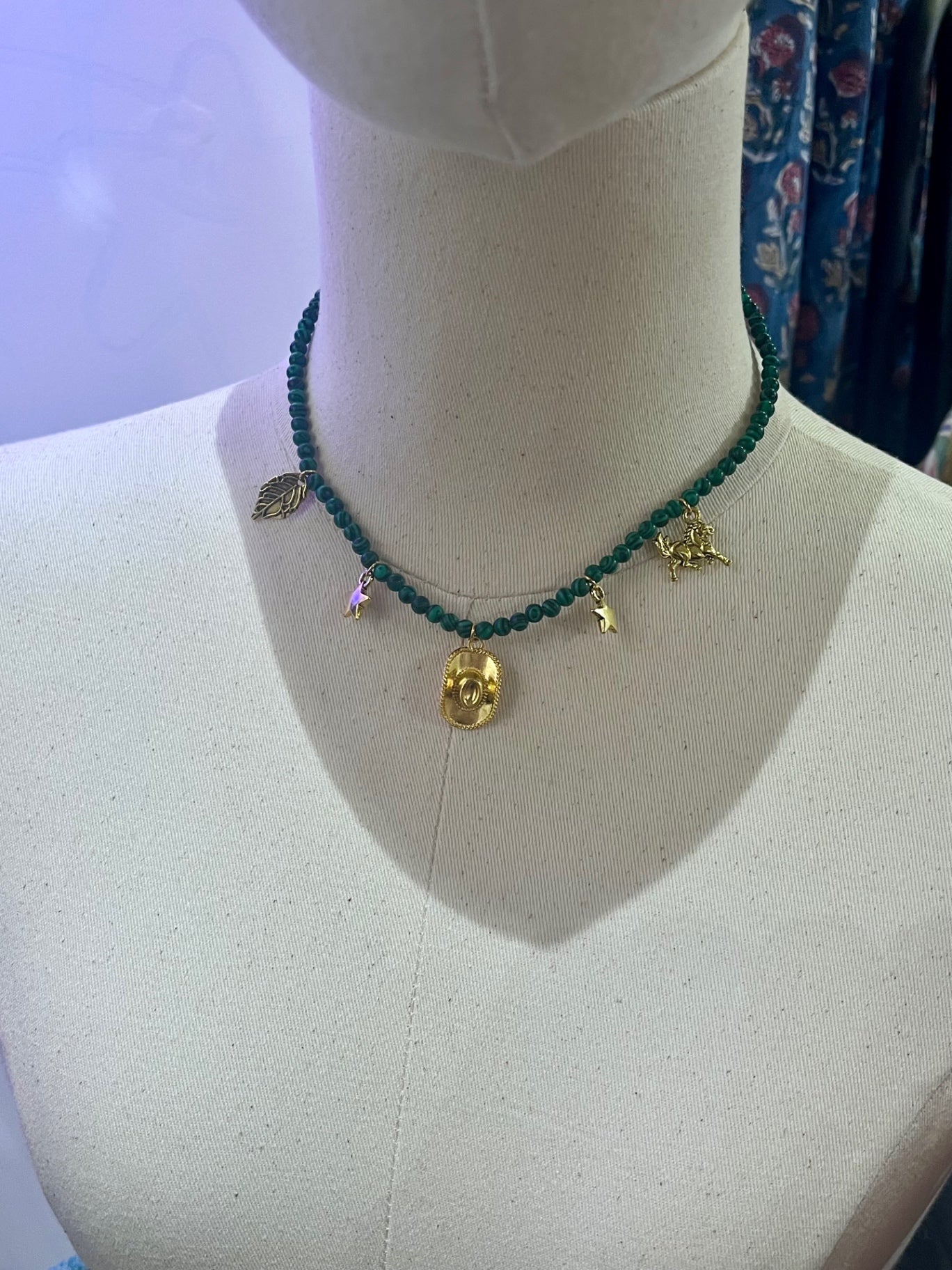 Malachite Gold Cowboy Charm Necklace