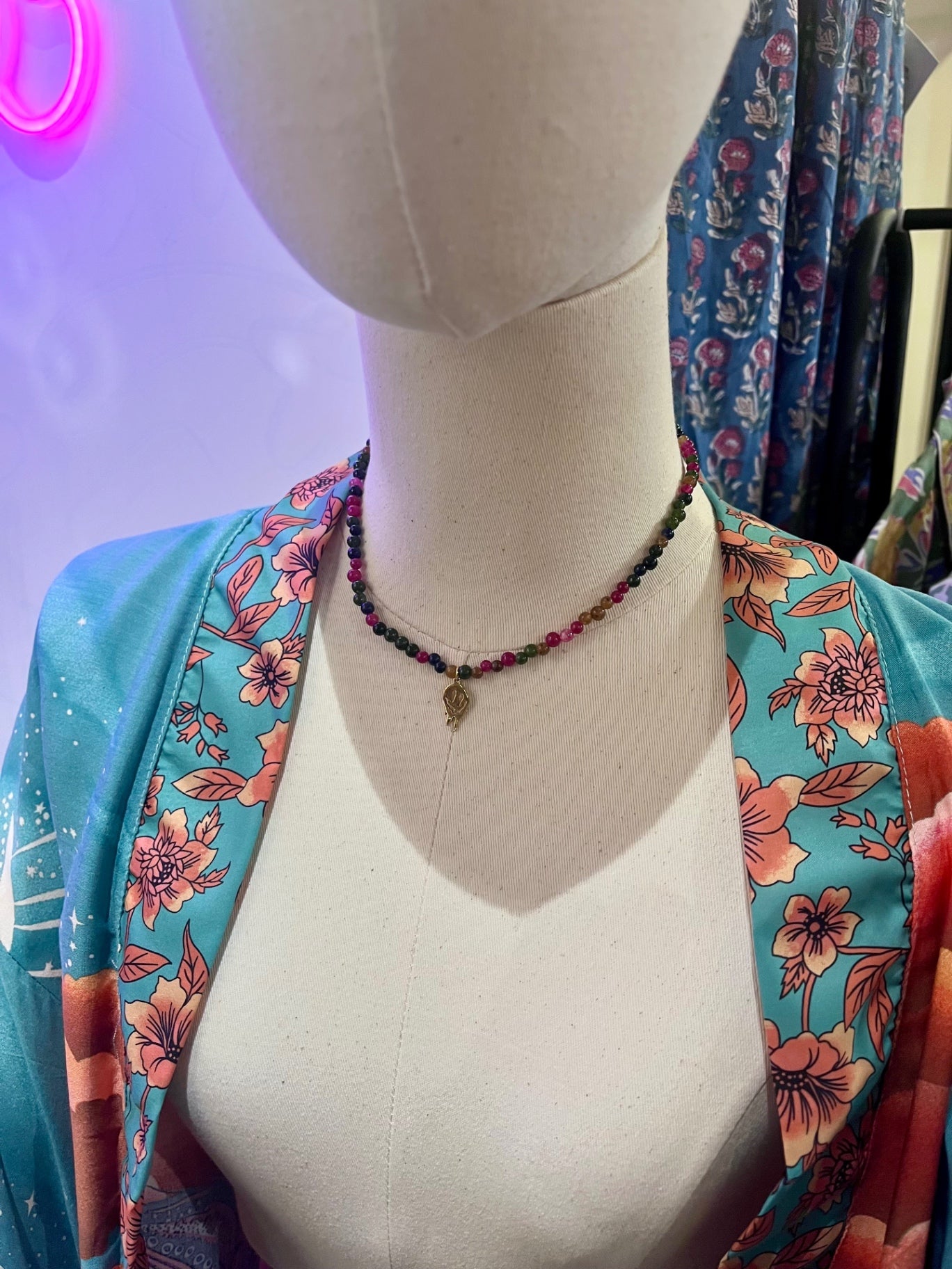 Rainbow Tourmaline Gold Smiley Charm Necklace