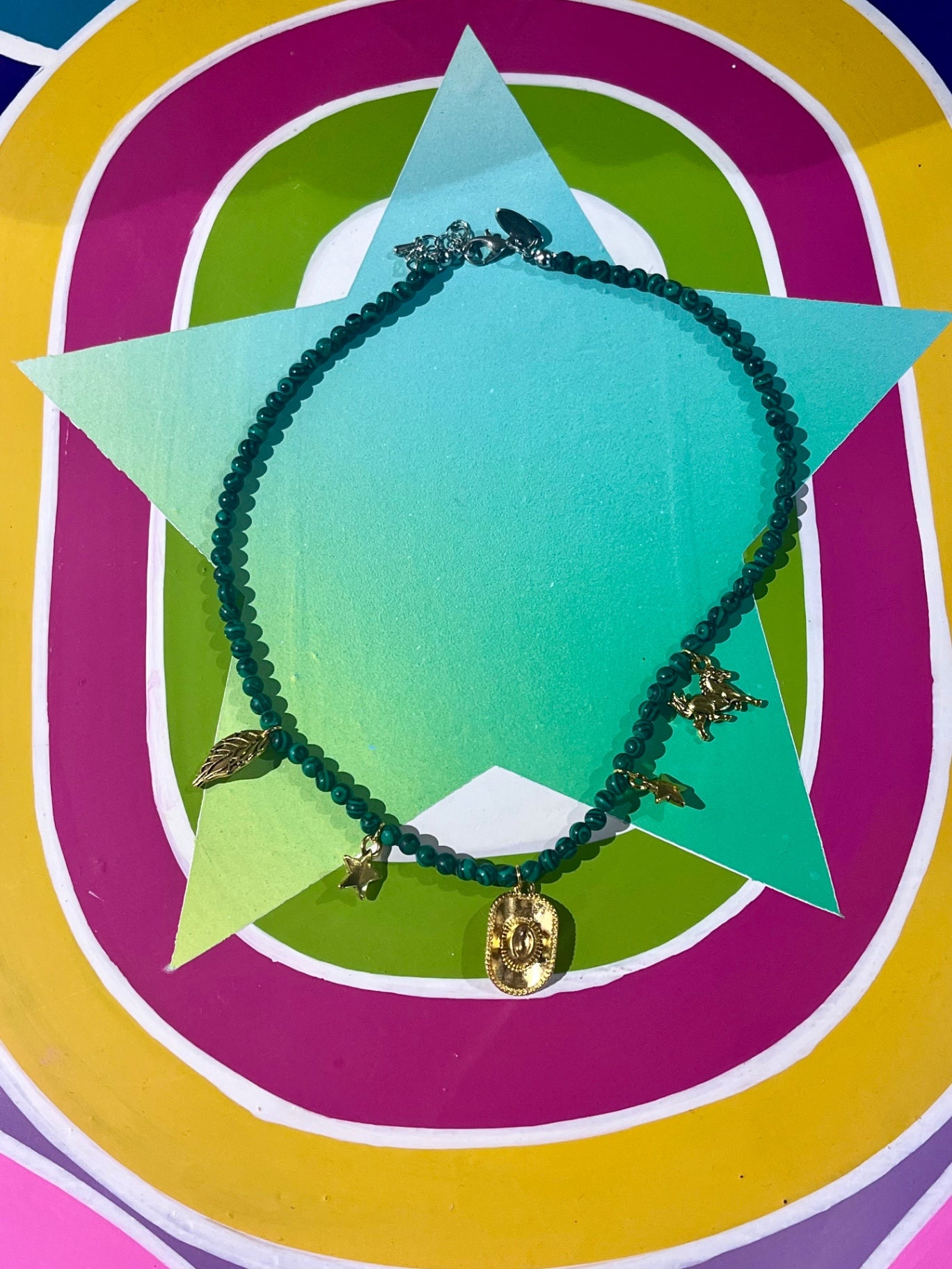 Malachite Gold Cowboy Charm Necklace