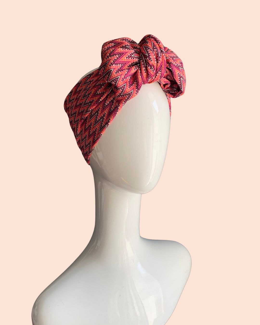 Zig-zag Pink turban bow headband