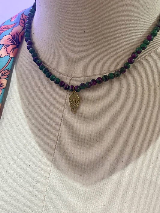 Ruby Zoisite Gold Smiley Necklace