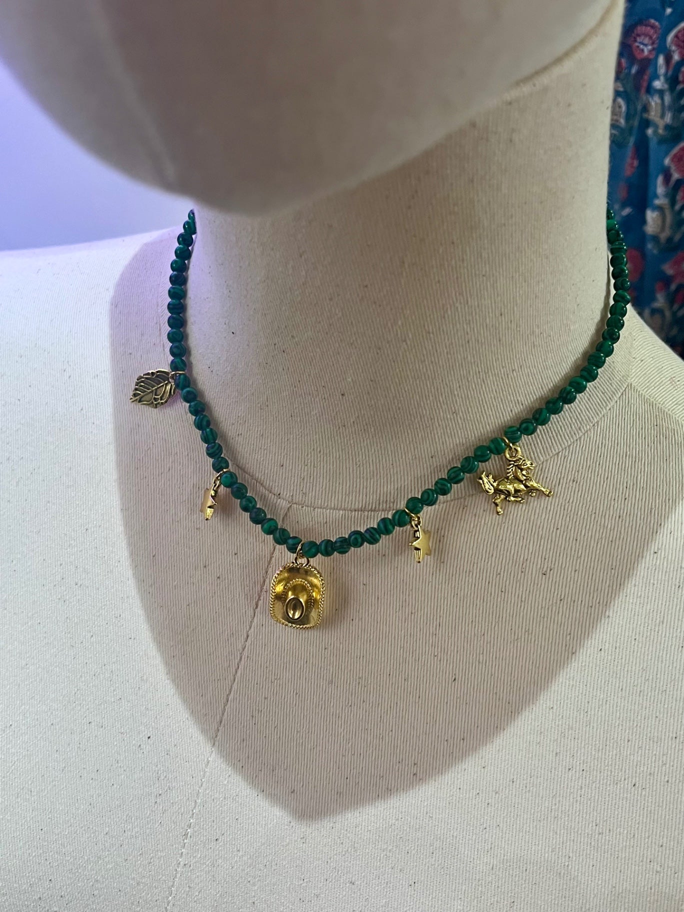 Malachite Gold Cowboy Charm Necklace