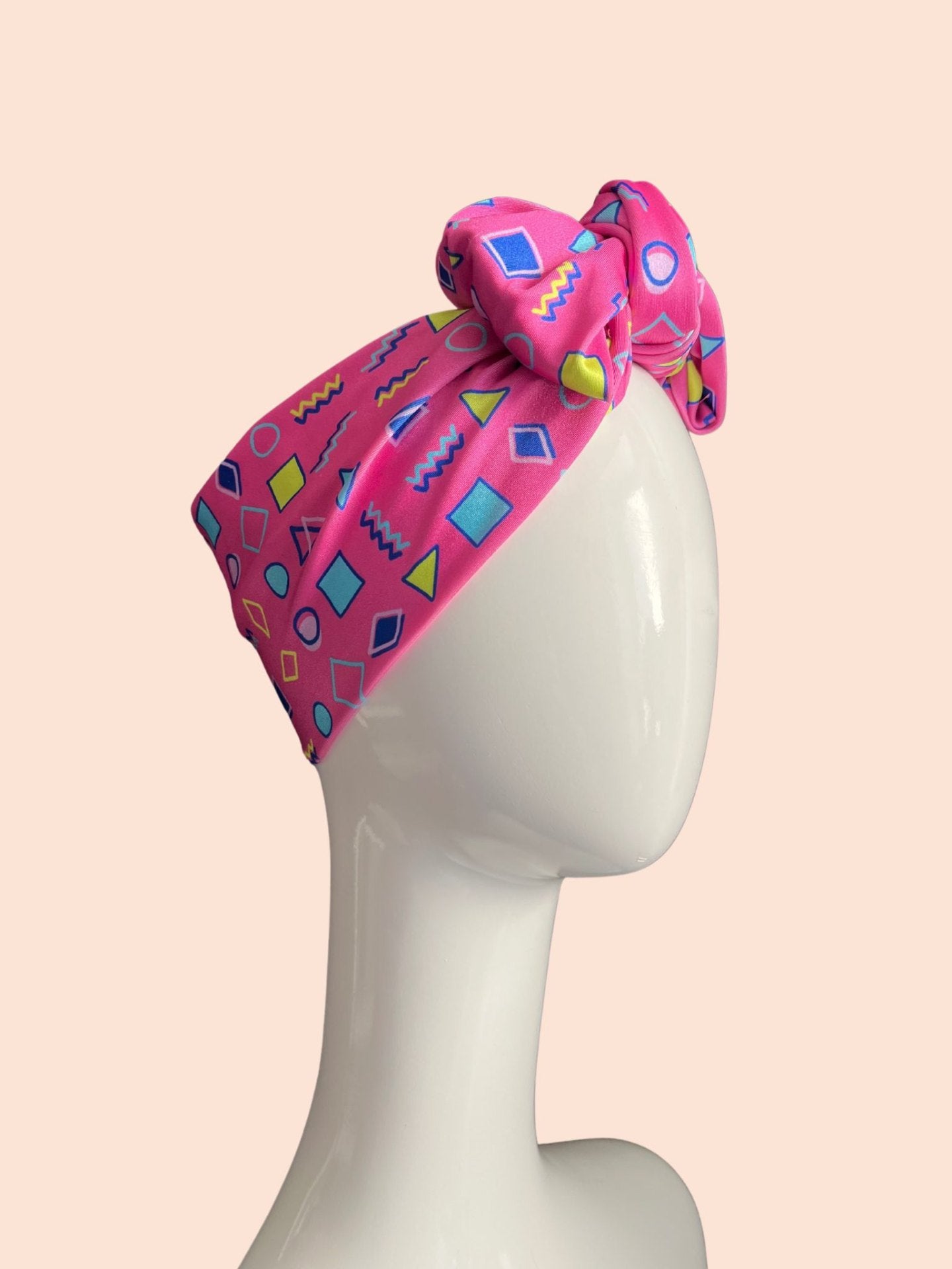 90s print pink turban bow headband