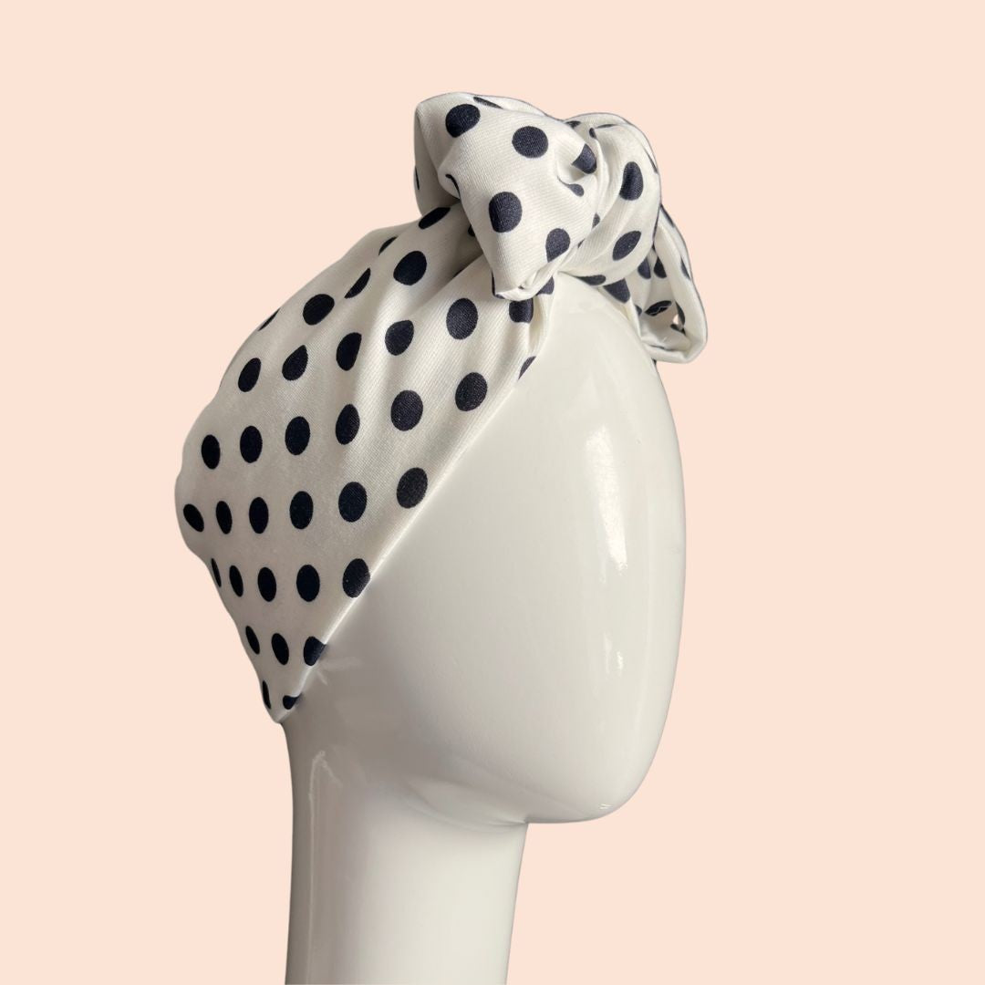 White and Navy turban bow headband