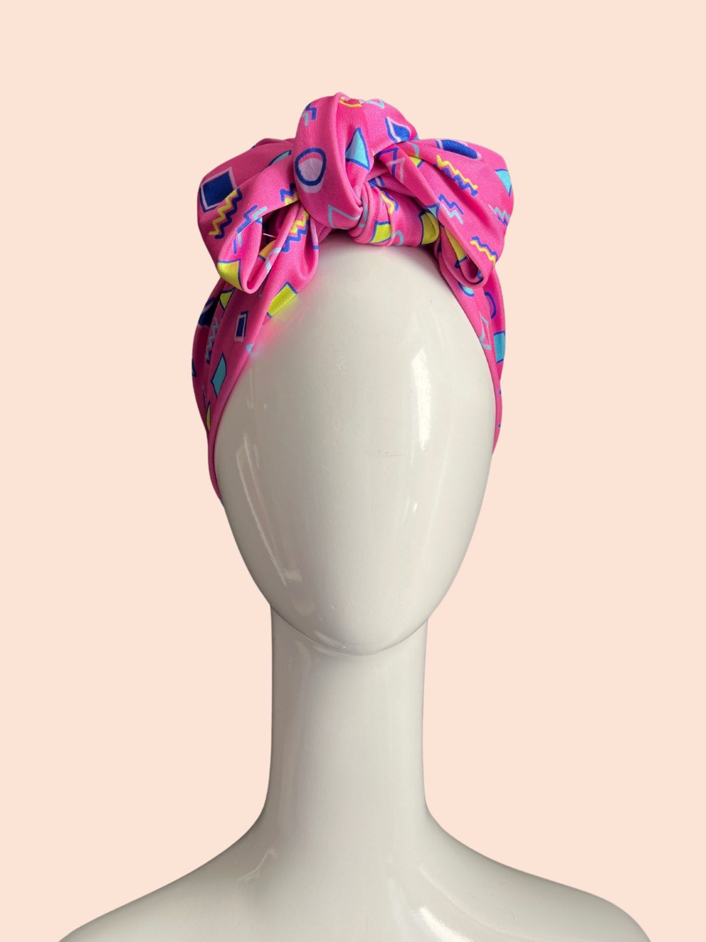 90s print pink turban bow headband