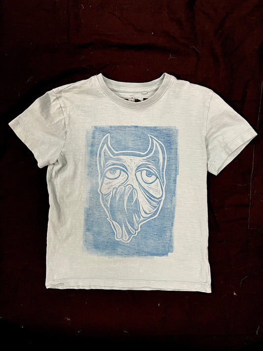 K4TURE light blue baby tee with devil teeth graphic