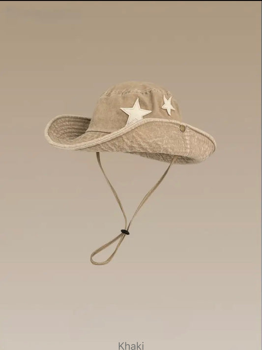 Sand Washed Denim Star Bucket Hat