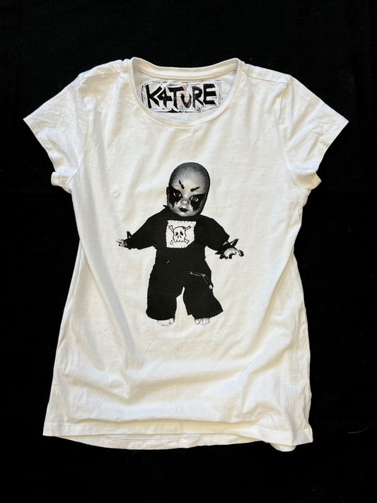 K4TURE white t shirt with detailed baby graphic