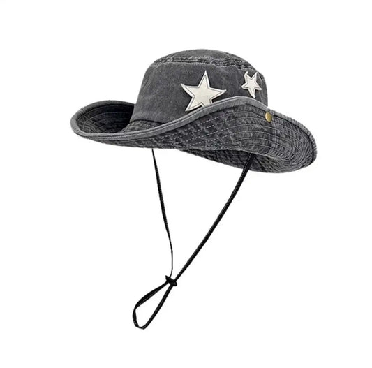 Black Washed Denim Star Bucket Hat