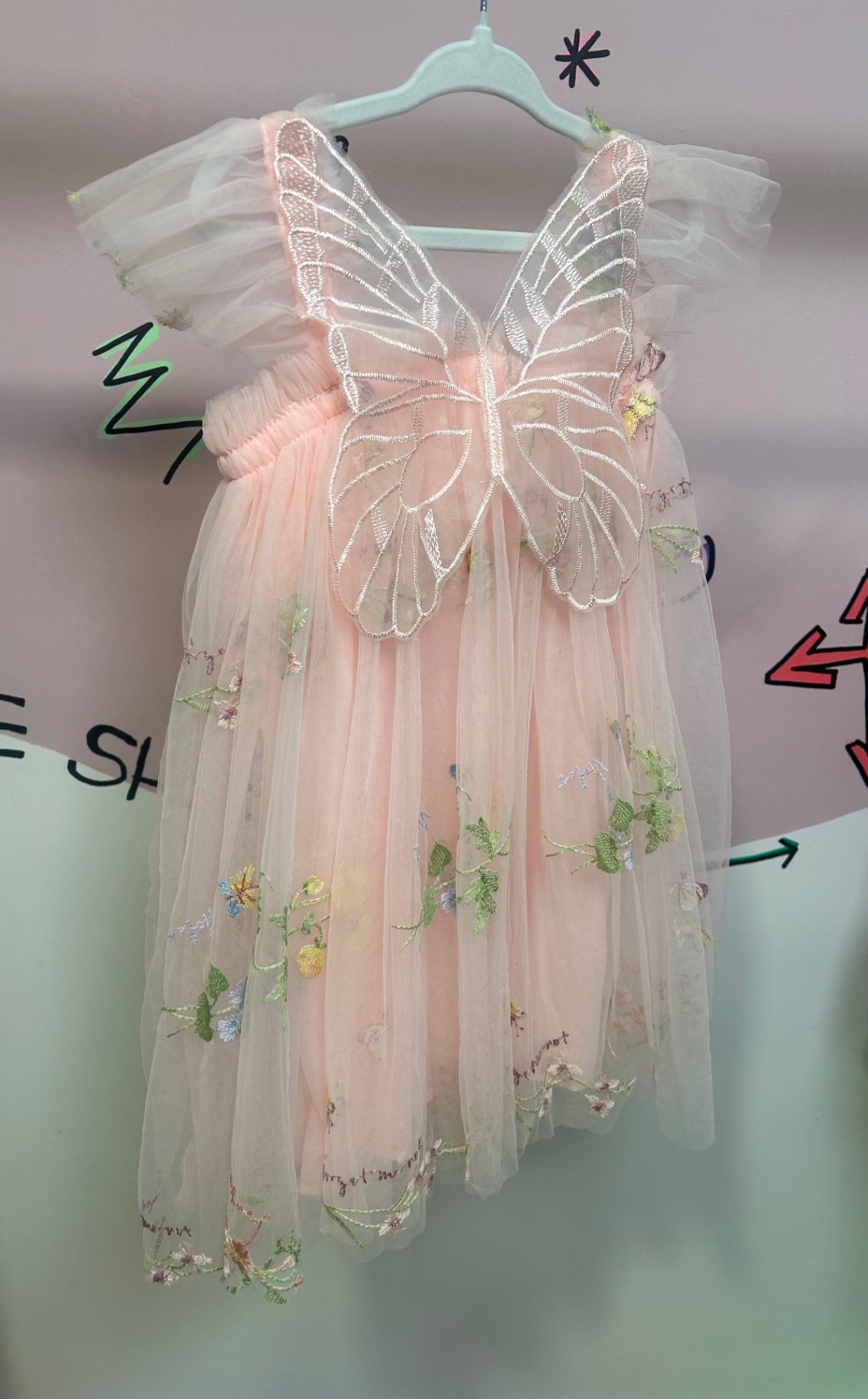 Peachy Winged Tulle Dress 5/6 years