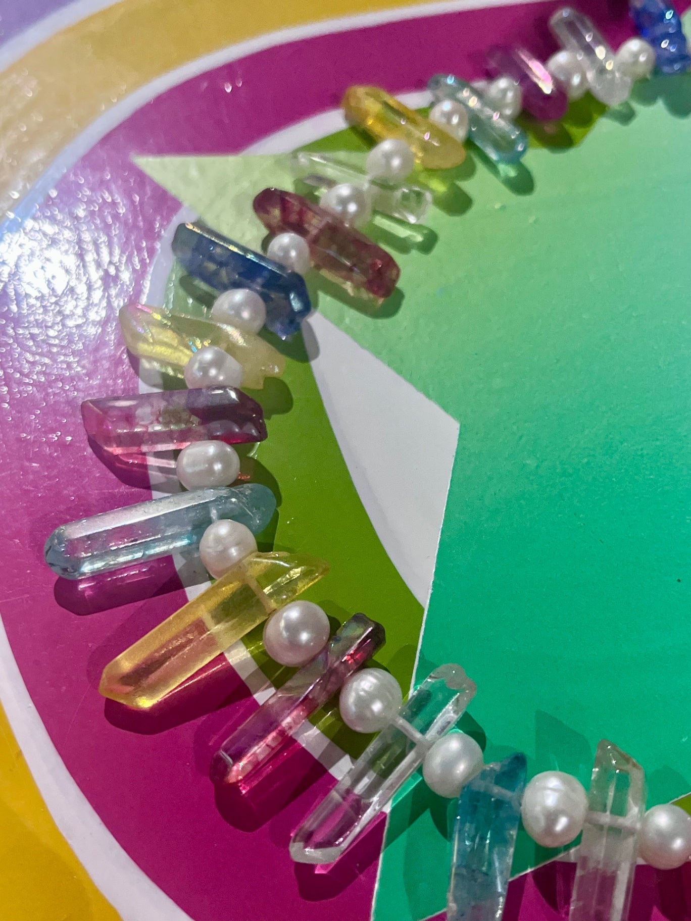 Rainbow Aura Quartz & Biwa Pearl 16” Necklace