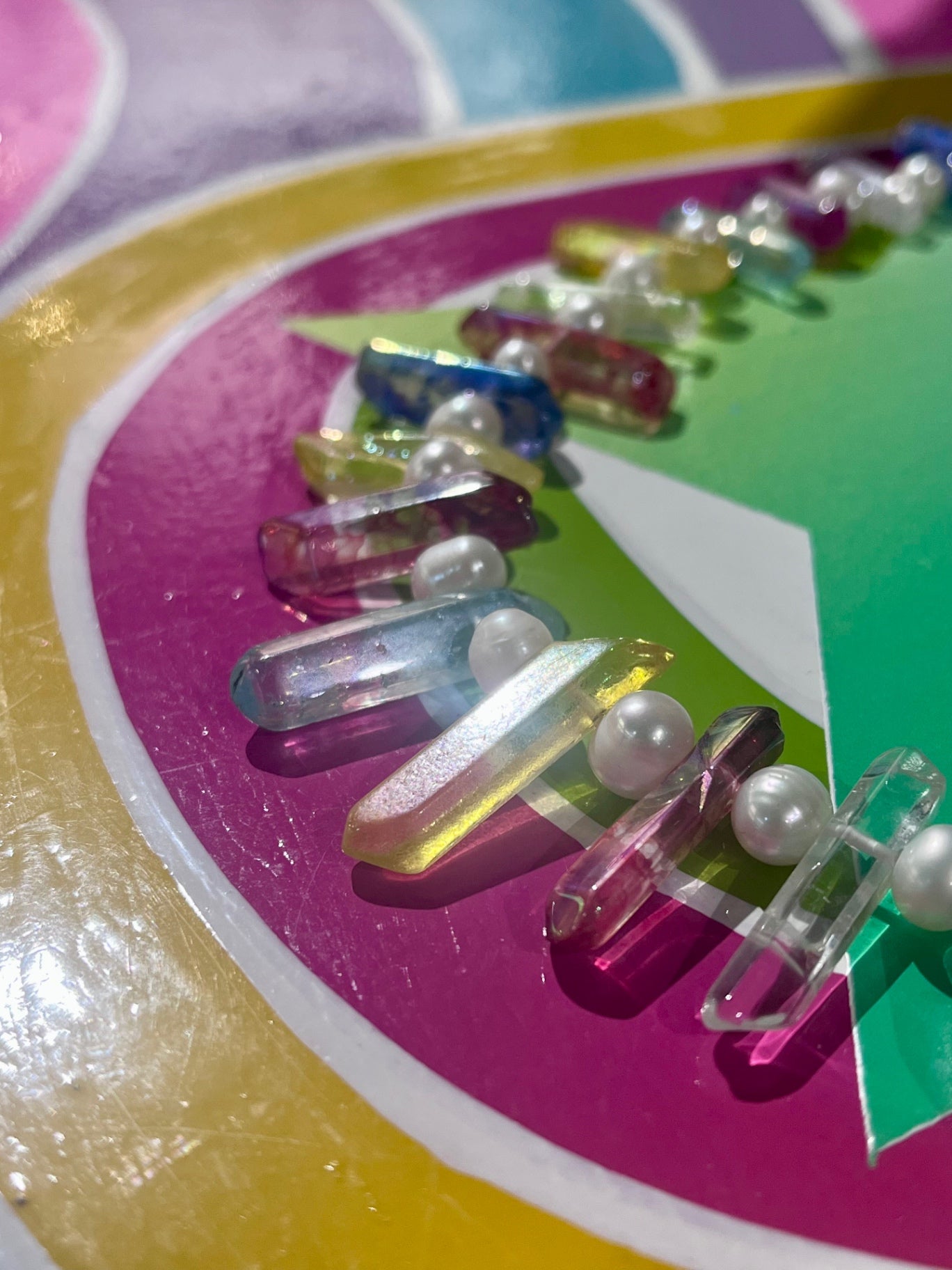 Rainbow Aura Quartz & Biwa Pearl 16” Necklace
