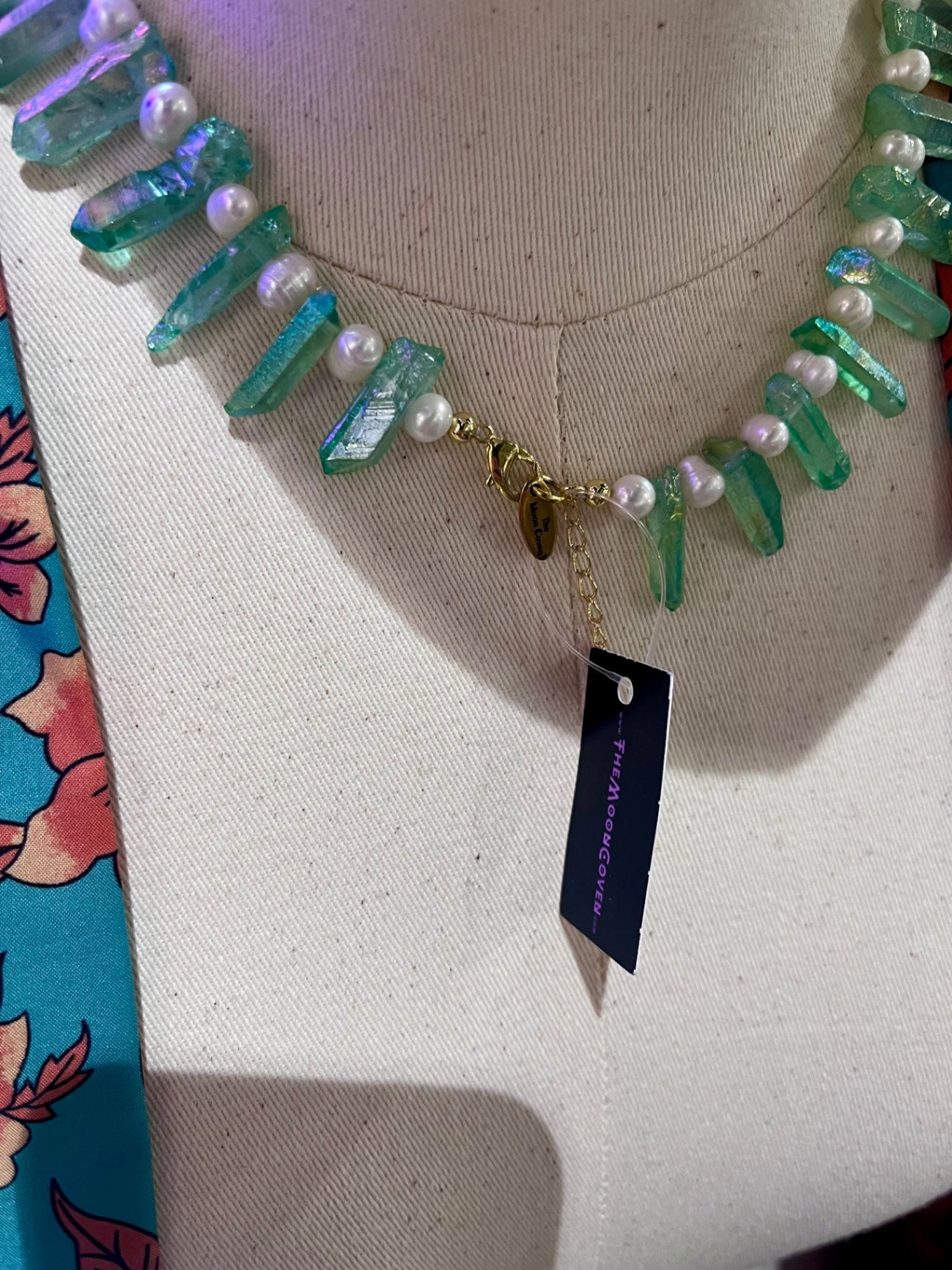 Apple Aura Crystal & Biwa Pearl Necklace 16”