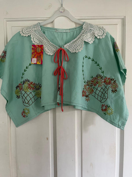 Blouse Mint Lace Collar