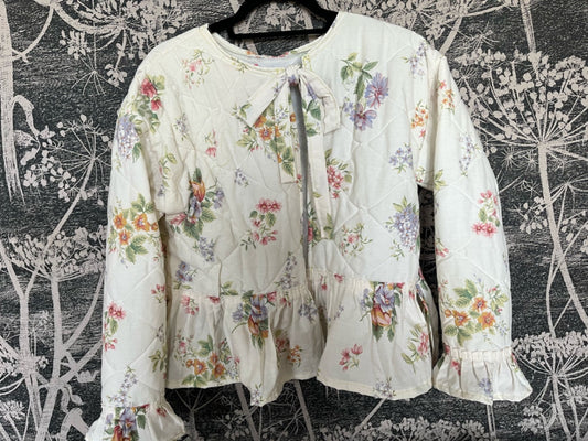 Blanket Jacket Cream with multicolor floral print and frill