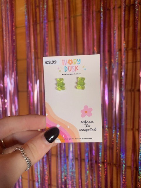 green mini gummy bear stud earrings