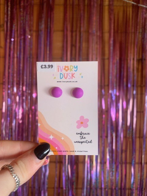 purple dome stud earrings