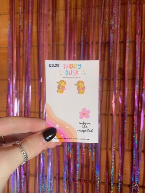 yellow seahorse stud earrings