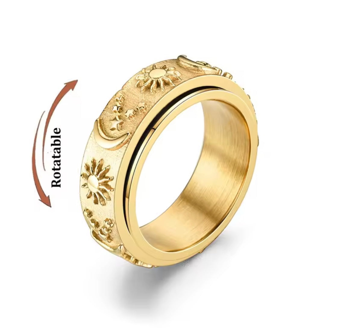 Moon Star Gold Fidget Ring Size 9