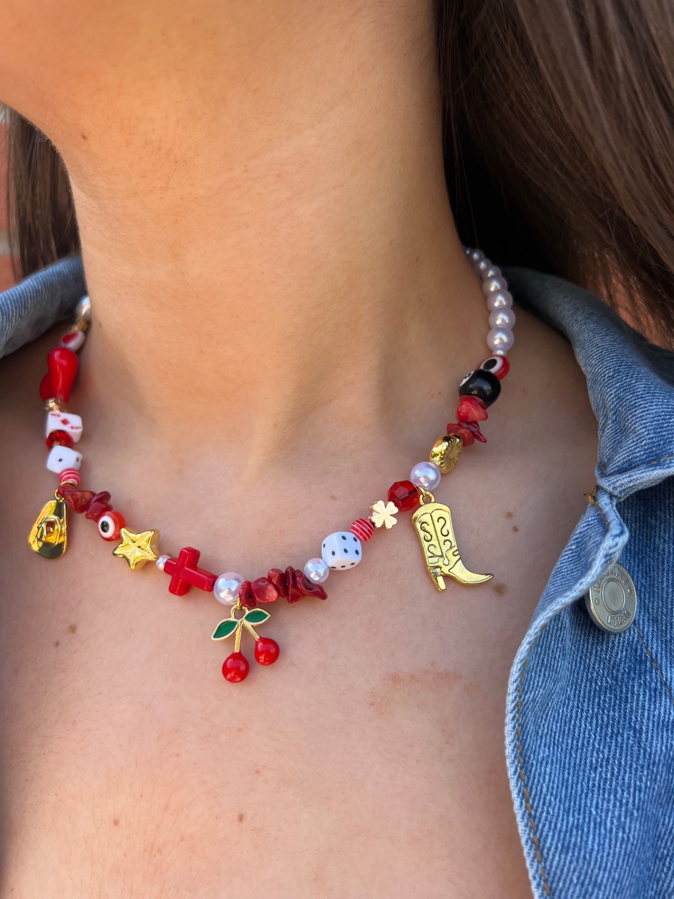 Red Flame Necklace - Gold