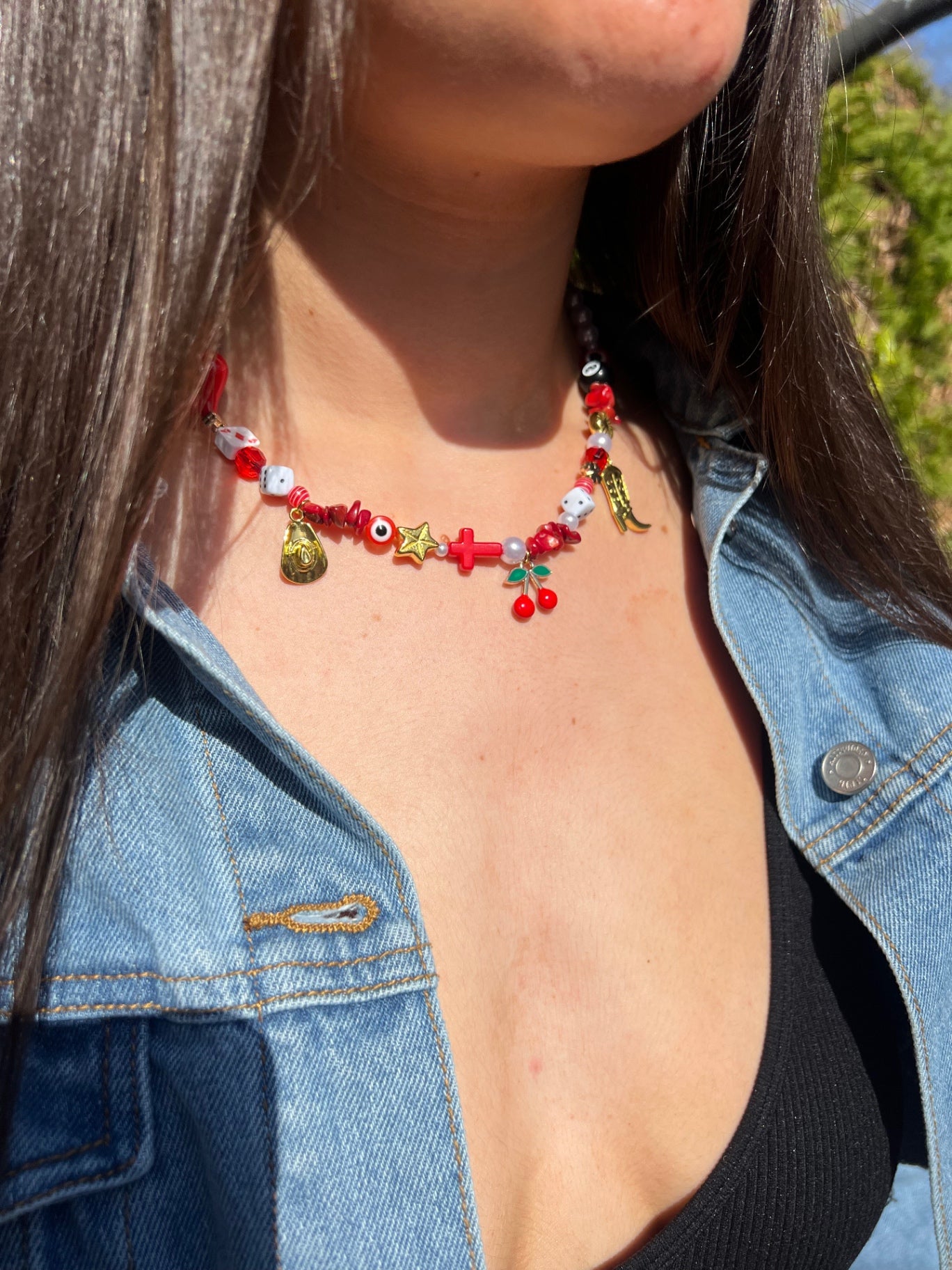 Red Flame Necklace - Gold