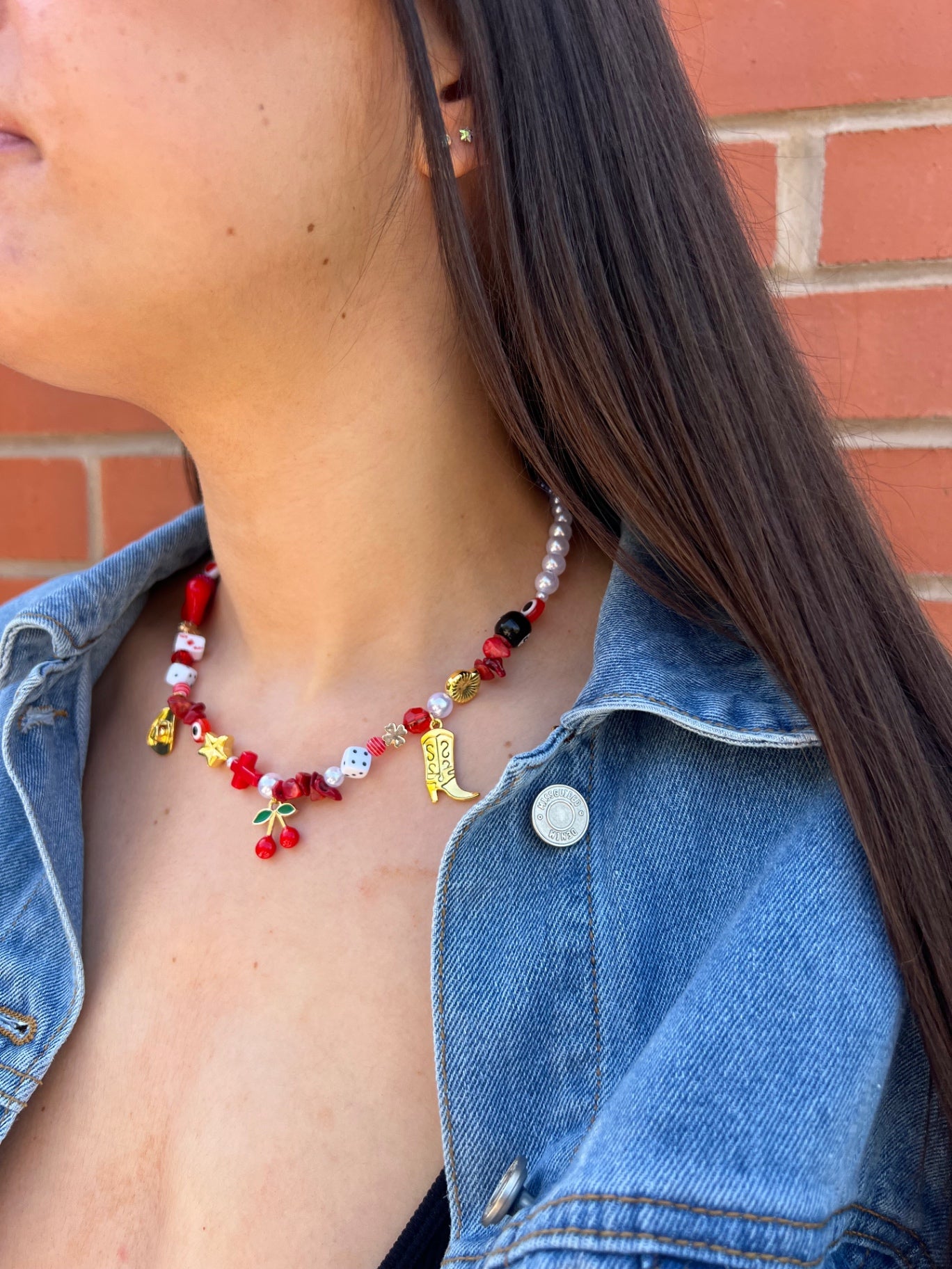 Red Flame Necklace - Gold
