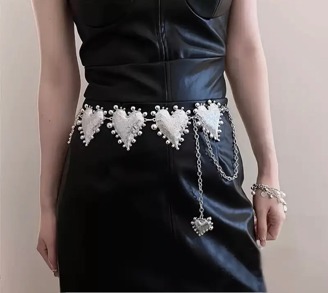 Silver Heart Chain Belt