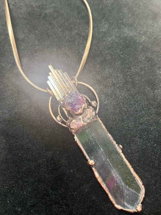 Amethyst Bronze Amulet Necklace