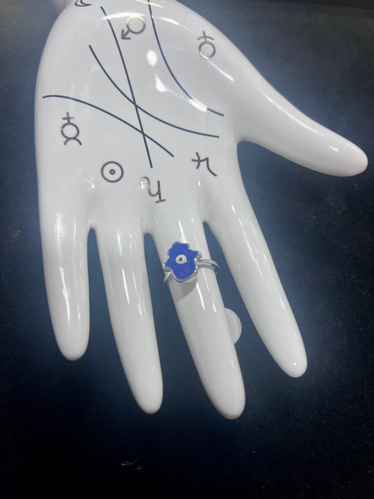 Silver Blue Hamsa Ring size 16