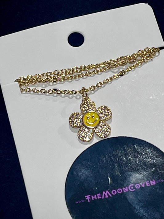 Yellow Gold Daisy Chain Charm Necklace
