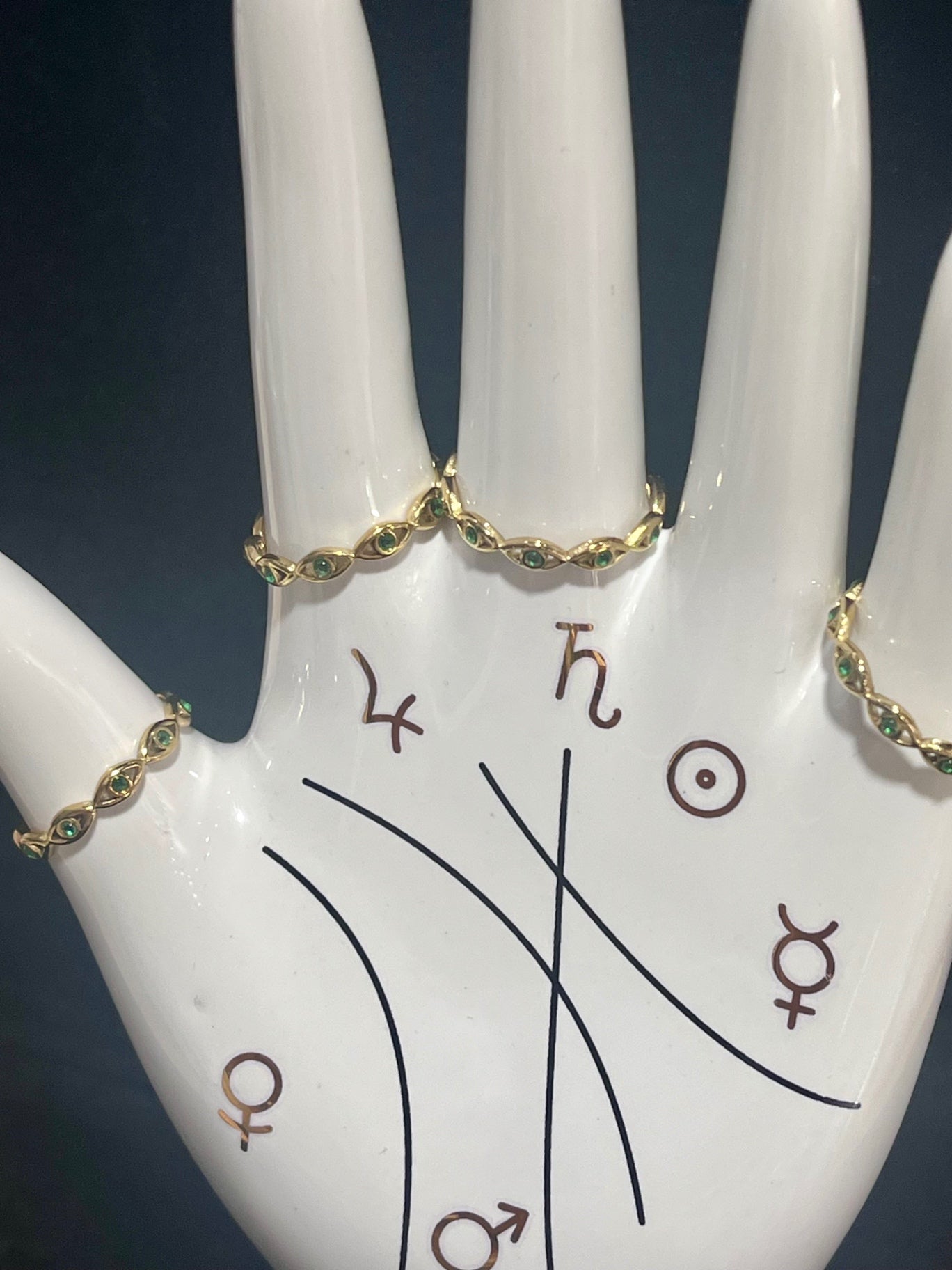 Gold Green Crystal Eye Stacker Ring