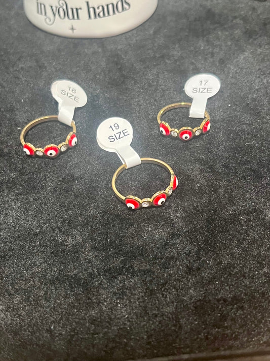 Red Gold Evil Eye Ring Size 17