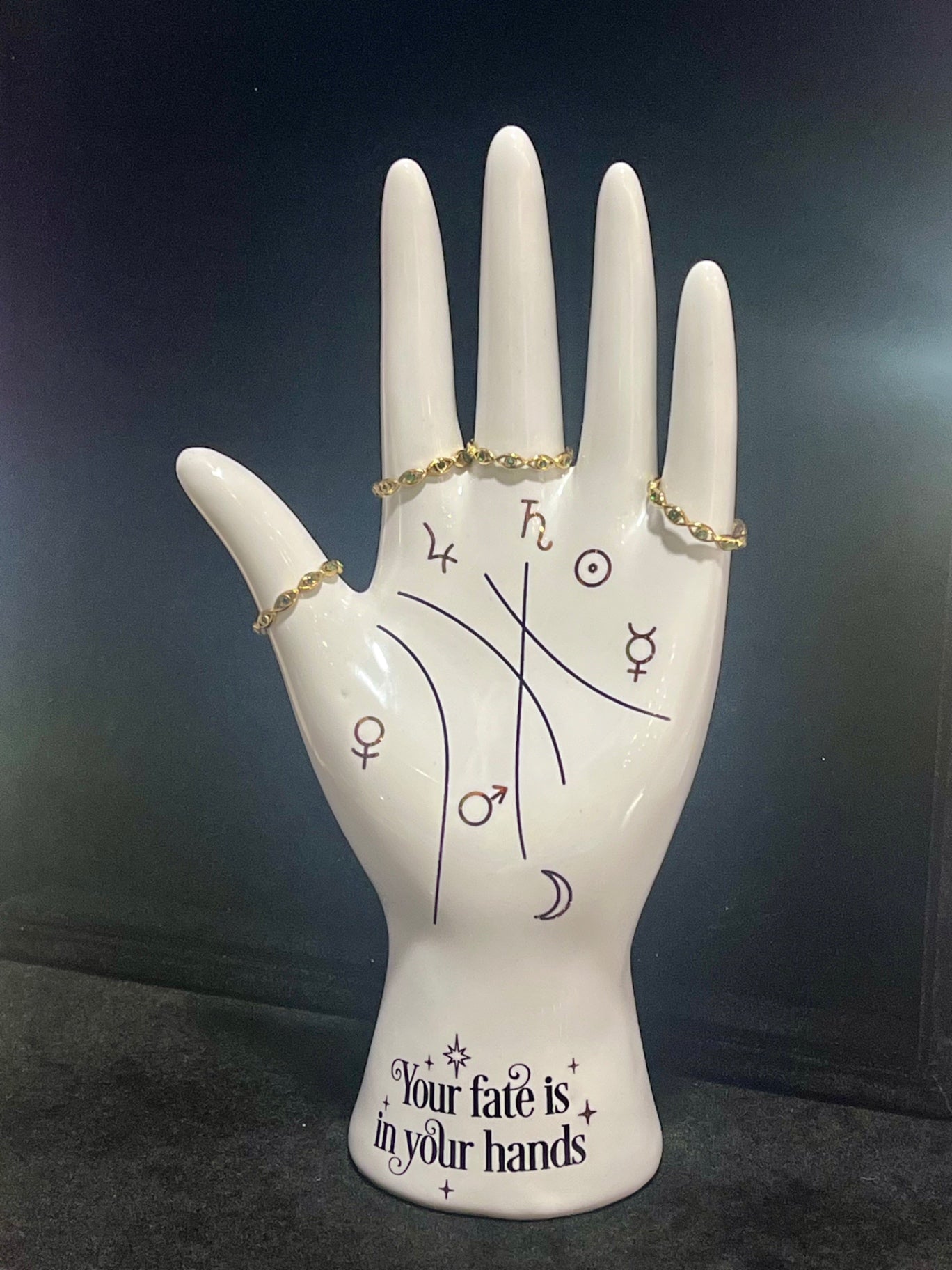 Gold Green Crystal Eye Stacker Ring